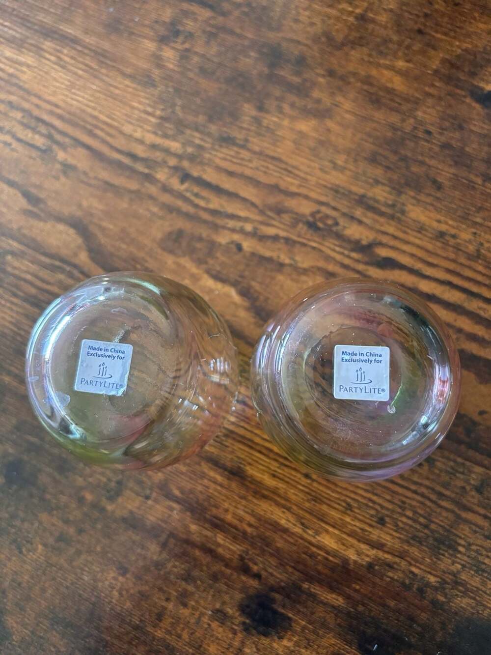 PartyLite Iridescent Stemless Cocktail Votive Glasses, Pink and Green - Picture 2 of 4